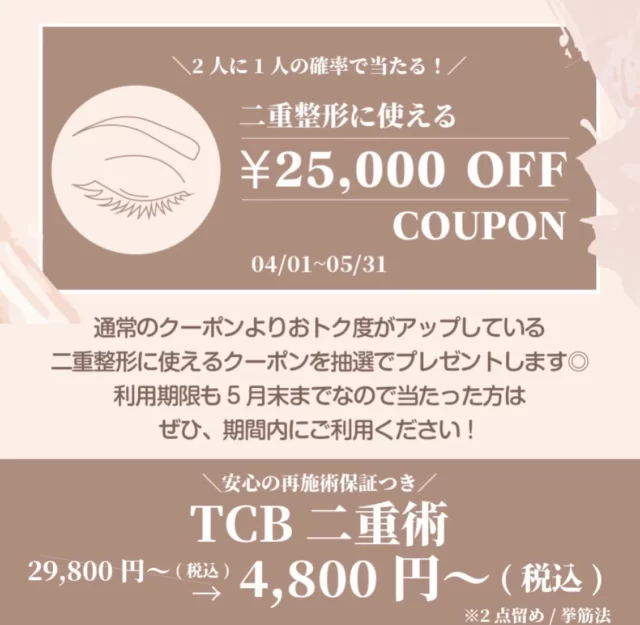 二重整形（2万5千円割引）クーポンチケット
