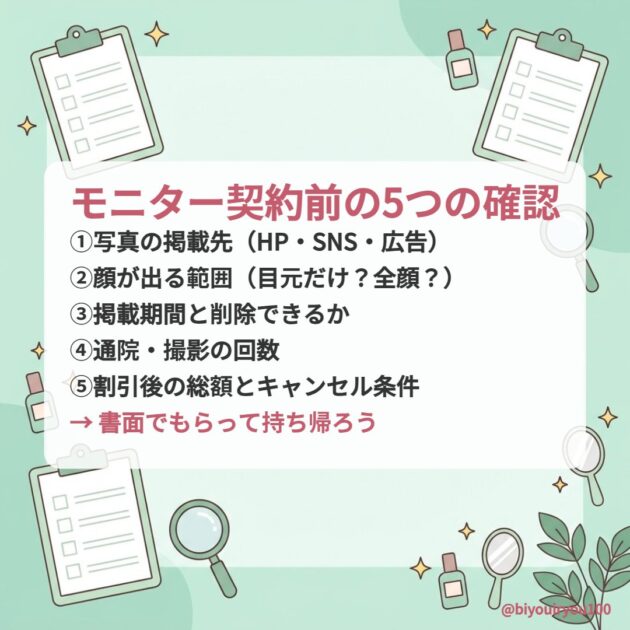 整形モニター契約前に確認する5つのこと