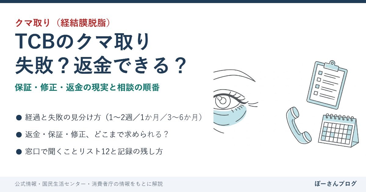 TCBのクマ取りが失敗？返金・保証・修正の現実と相談の順番